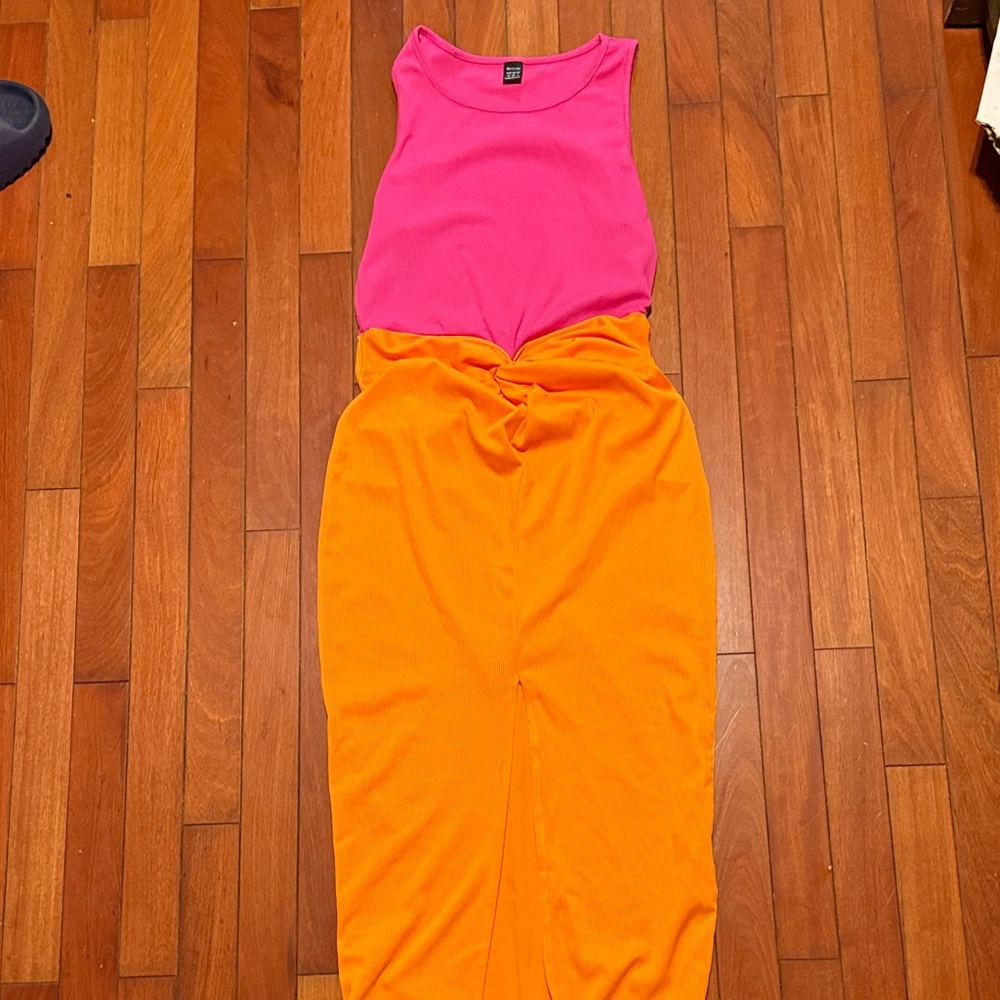 Vibrant Pink and Orange Sleeveless Dress